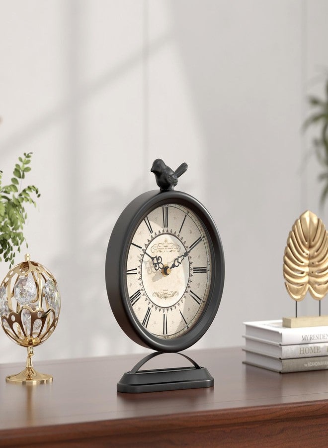 ChimeTide Vintage Table Clock with Bird, European Antique Style Black Mantel Clocks, Desk and Shelf Decor Clock, for Farmhouse, Bedside, Living Room, Bedroom, Gift (9" H x 6.5" W) - Image 4